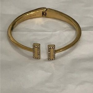 KATE SPADE Raising The Bar Yellow Gold & Black Enamel Cuff Bracelet Crystal Pave